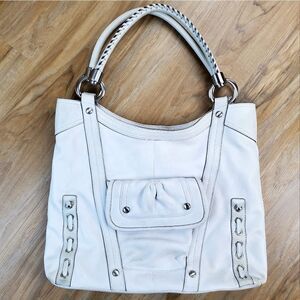 🔸️B. Makowski White Genuine Leather Hobo Purse